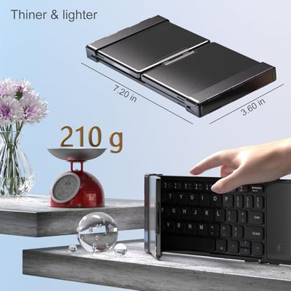 ROCK&ROWN Foldable Bluetooth Keyboard with Full-Size Touchpad,Portable Wireless Ultra Slim Pocket-Size Keyboard,USB-C Rechargeable for Android Windows iOS Tablet & Laptop - Black