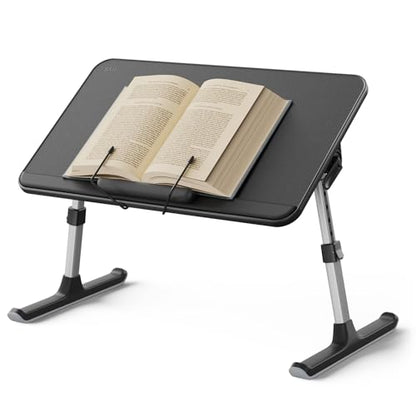 SAIJI Book Stand for Reading Hands Free with Page Paper Clips in Bed Laptop Desk Table | Laptop Desk Table, Portable Lightweight Lap Desk Tray for Writing Eating Breakfast on Couch Sofa Floor (20.5"x11.8",Black)