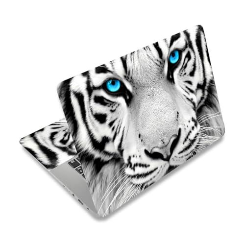PLIGREAT White Tiger Laptop Decal Sticker Skin Cover, Blue Eyes Laptop Sticker Skins Decal Fits 12" 13" 13.3" 14" 15" Laptops Universal Removable Vinyl Notebook Art Protector Netbook PC Cover Decal - color: black,white