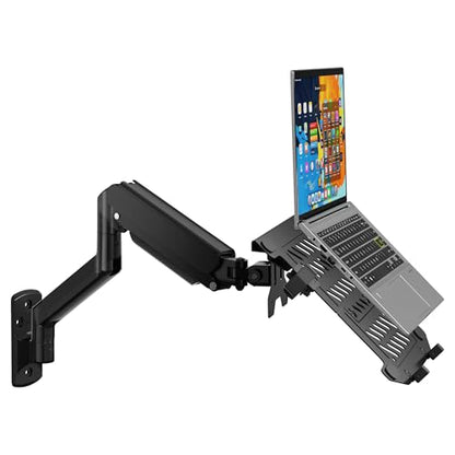 WALI Laptop Wall Mount, Single Monitor Arm for 17" Notebook and Up to 32" Screen, Full Motion Adjustable Monitor Wall Mount with Laptop Tray, VESA 75x75/100x100, Up to 15.4-22 Lbs (GSWM001LP), Black