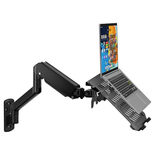 WALI Laptop Wall Mount, Single Monitor Arm for 17" Notebook and Up to 32" Screen, Full Motion Adjustable Monitor Wall Mount with Laptop Tray, VESA 75x75/100x100, Up to 15.4-22 Lbs (GSWM001LP), Black