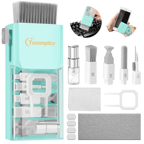 All-in-1 Keyboard Cleaner Laptop Cleaning Kit,Computer Screen-Safe Tools | MacBook iPad iPhone,Electronics Brush Tool for PC Camera Lens Earbuds,Deep Cleaning Spray Cloth, High-Density Soft Brush - color: Tifny Blue