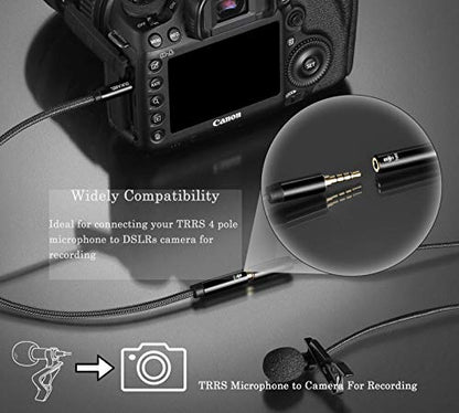 TRRS to TRS Adaptor, Microphone Adapter for Camera - 30CM | TRRS Female to TRS Male, for Camera, PC, TRRS Lav Microphones, ONLY for Microphone input, Not for Audio output - size: TRRS Female to TRS Male