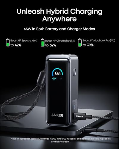 Anker Prime Power Bank, 9,600mAh Battery Pack with 65W Output Wall Charger, Supports PD 3.0 and PPS, 30W Fast Recharging, Sleek Portable Charger for MacBook Pro, iPhone 17/16 Series, Galaxy, iPad