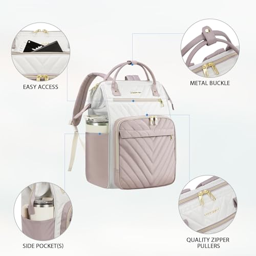 VANKEAN 15.6 Inch Laptop Backpack for Women Large Capacity Waterproof Daypack - color: Beige/Dusty Pink, size: 15.6 Inch