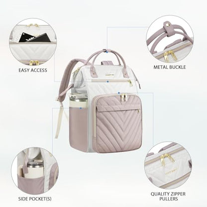 VANKEAN 15.6 Inch Laptop Backpack for Women Large Capacity Waterproof Daypack - color: Beige/Dusty Pink, size: 15.6 Inch