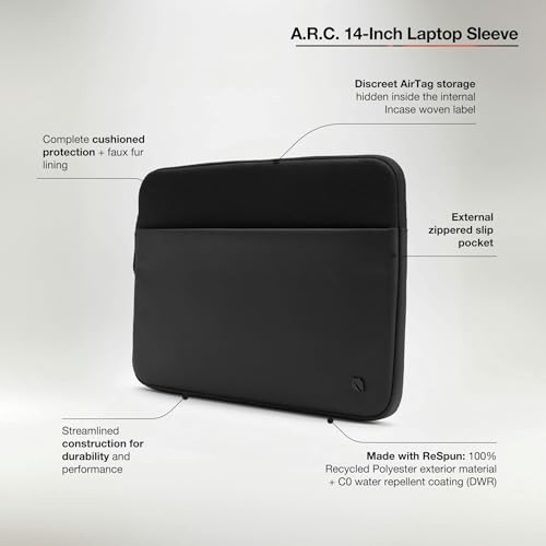Incase A.R.C. Laptop Sleeve 14 Inch – MacBook Case with Faux Fur Lining, External Pocket – Fits MacBook Pro Air Lenovo Dell HP – Laptop Cover, Computer Case - Travel, Work, College - Black - color: Black