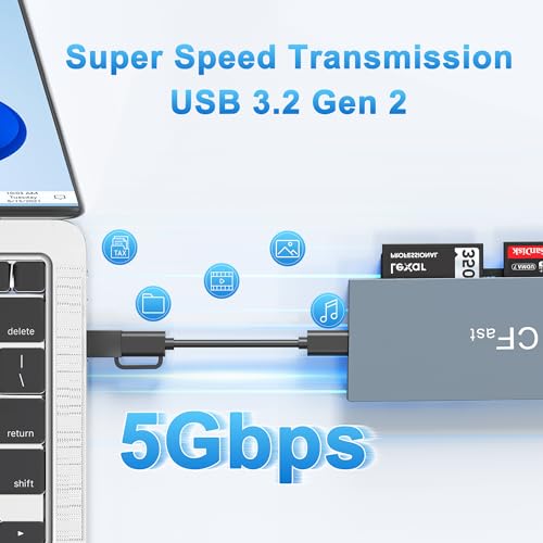 CFast Card Reader Memory Stick Pro Duo Adapter, USB C CFast 2.0 Card Reader for CFast/SD/TF/MS/XD/CF CompactFlash Card, XD Card Reader USB C USB 3.0 Connector Read 6 Cards Simultaneously