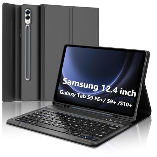 Galaxy Tab S9 FE+/ S9+ /S10+ 12.4 Inch Case with Keyboard, Detachable Bluetooth Keyboard with Pen Holder for Samsung Tab S10+ Plus/S9+ Plus/S9 FE+ Plus/S8+ Plus/S7FE/S7+ Plus 5G 12.4", Black - color: Black, size: S9FE+ 12.4"
