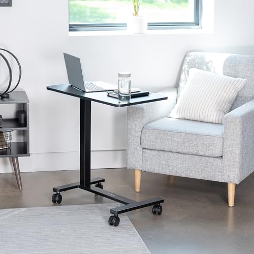 VIVO Black Mobile 28 x 16 inch Over Couch Laptop Table, CART-V28L | Height Adjustable Bedside Desk for Recliner, Laptop Cart with Hidden Caster Wheels, Holds 17.6 lbs - color: Black, size: 28 x 16 inch
