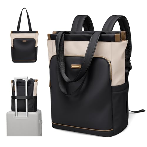 GOLF SUPAGS Convertible Laptop Backpack for Women Casual Daypack Notebook Tote Bag for Work College Travel Leisure (Black & White) - color: Black & White