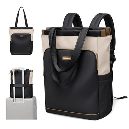 GOLF SUPAGS Convertible Laptop Backpack for Women Casual Daypack Notebook Tote Bag for Work College Travel Leisure (Black & White) - color: Black & White