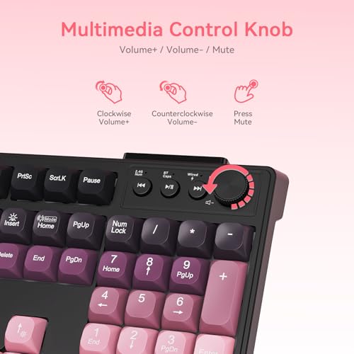 Wireless Keyboard and Mouse Combo, RGB Backlit Rechargeable 2000 mAh Battery, Wireless Computer Keyboards, Tri-Mode Bluetooth/2.4GHz/USB-C Custom Creamy Keyboard, RGB Backlit Media Knob (White-Pink) - color: Gradient pink