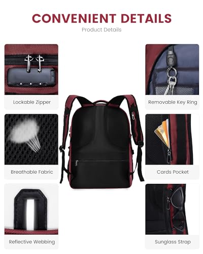 LOVEVOOK Rolling Laptop Backpack with Wheels, Waterproof Travel Carry On Business Backpack for Men, Fits 17 inch (17 inch, Red) - color: Red&white, size: 15.6 inch
