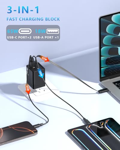 USB-C GaN Charger 8 in 1 Charging Station Dual 140W PD PPS Port+Dual 100W PD Port for Multiple Electronics Devices,Laptop Wall Charger Compatible with MacBook/iPhone 16/iPad (65W)