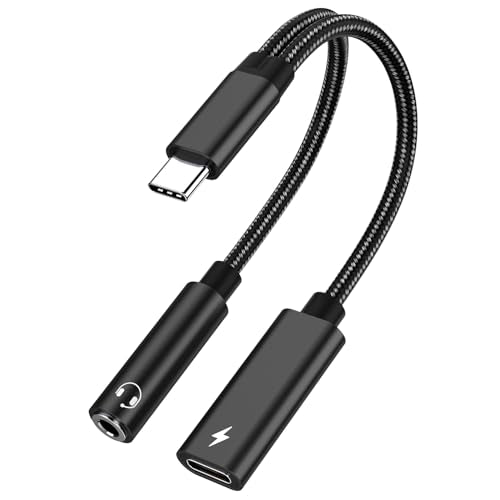USB Type C to 3.5mm Headphone and Charger Adapter, 2 in 1 Hi-Res 32bit/384kHz Aux to USB C with Safe PD 60W Fast Charging Dongle Cable for iPhone 17/16, Galaxy S26/S25, Google Pixel 10/9, and more - color: Black