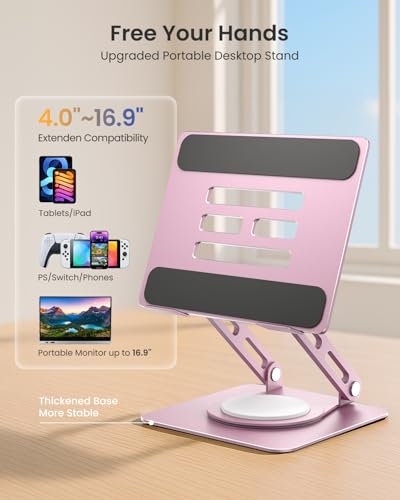 LOXP Adjustable Tablet Stand, 360 Rotating iPad Stand with Heavy-Duty Base | for Travel, Desk, Office, 4.7-16.9" Device, iPad Pro Air Mini, Kindle, Surface Tablet, Portable Monitors - Purplish Pink - color: Purplish Pink
