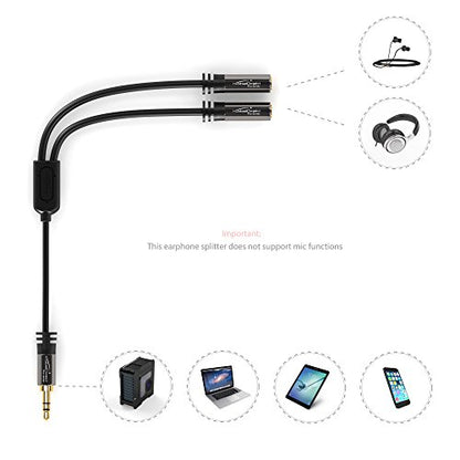 KabelDirekt – Y Adapter & Jack & AUX Splitter – 3.5mm | 1×3.5mm male to 2× female, connect two sets of headphones to a smartphone/tablet/notebook, stereo, 4in, black