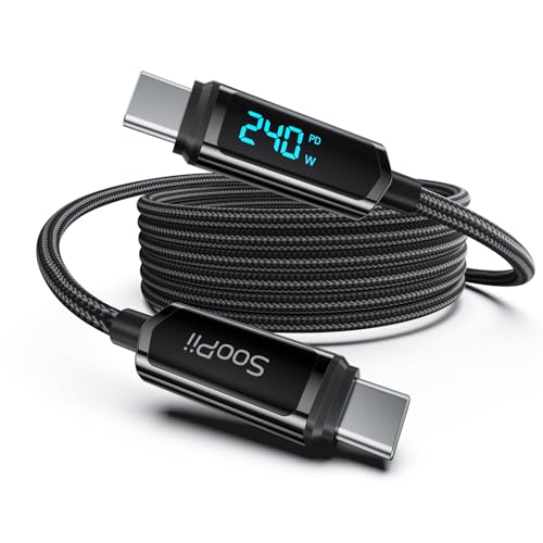 SOOPII USB C to USB C Cable [6.6ft], 240W USB C Cable,Nylon Braided Type C Fast Charging Cable with LED Display for lPhone 16/15 Pro Max, Galaxy S25/S24, MacBook Pro/Air, iPad, Laptop,Black - color: Black, size: 6.6 Feet 240W