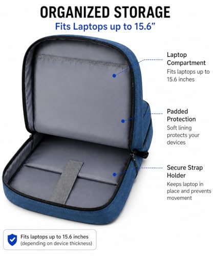 Laptop Backpack with USB Charging Port, Water-Resistant, Multiple Pockets, Travel Business Bag, Grey/Blue (Blue) - color: Blue