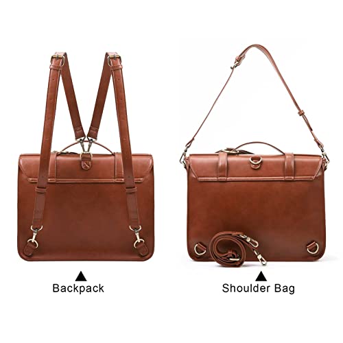 ECOSUSI Briefcase for Women Messenger Backpack PU Leather Laptop Bag Satchel Computer Bag for College Business Travel | PU Leather - color: Brown