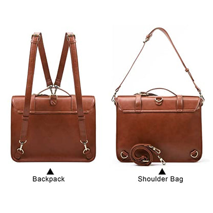 ECOSUSI Briefcase for Women Messenger Backpack PU Leather Laptop Bag Satchel Computer Bag for College Business Travel | PU Leather - color: Brown