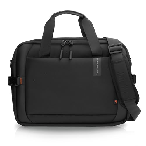 Sharper Image Messenger Briefcase for Men, Laptop Bag fits up to 16” Computer, 19L Water Resistant Crossbody Shoulder Bag with Strap for Work, School, Office, Travel, Black (Venture Collection)