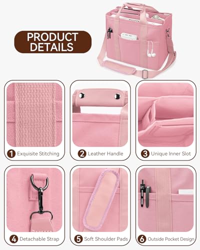 Canvas Tote Bag with Multi-Pocket for Women Large Crossbody Shoulder Handbag Everything Tote Bag with Compartments - color: Pink, size: X-Large