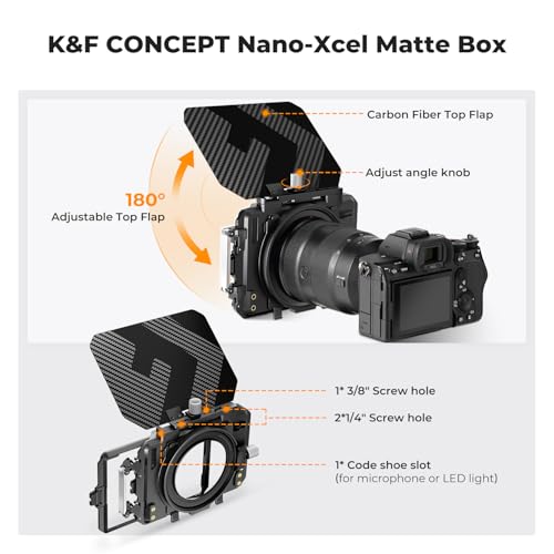 K&F CONCEPT Matte Box with Carbon Fiber Top Flag, with 5pcs Adapter Rings | DSLR Camera Matte Box with Carbon Fiber Top Flag, with 67/72/77/82/95mm Adapter Rings-FM702