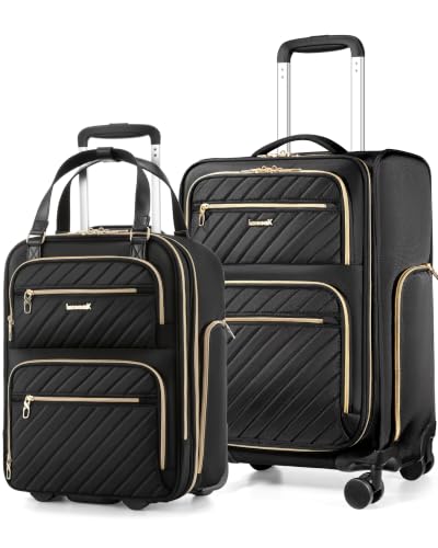 LUGGEX 2-Piece Carry On Luggage Set with Wheels, 17" Underseat Bag & 21" Expandable Carry On Suitcase, Lightweight Softside Travel Set with Spinner Wheels, Black(UX-Core, Black, 2 Piece 17/21 Inch) - color: Black, size: 2-Piece Set 17/21 inch