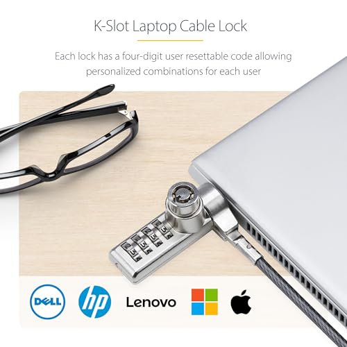 StarTech 10-Pack Dual-Access Laptop Lock, TAA | 6.6ft (2m) Keyed Alike and Combination Security Cable Lock for K-Slot Devices, DUALKA10-LAPTOP-LOCK - size: K-Slot/T-Bar, style: Dual: Like Keyed & Resettable Combination