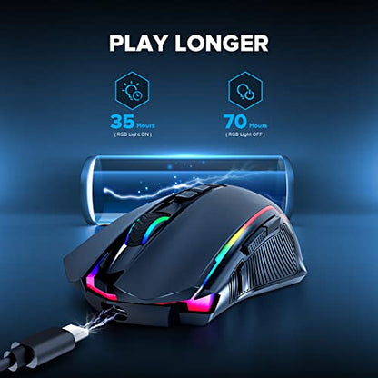 Redragon Gaming Mouse, Wireless Mouse Gaming with 8000 DPI, PC Gaming Mice with Fire Button, RGB Backlit Programmable Ergonomic Mouse Gamer, Rechargeable, 70Hrs for Windows, Mac Gamer, Black - color: Black, style: 2.4G/ Wired