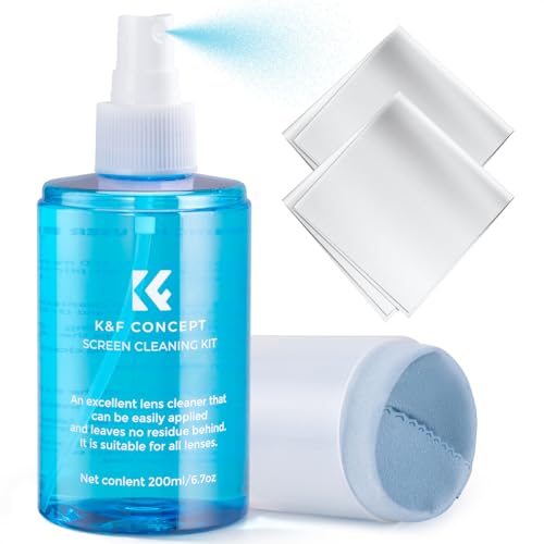 K&F CONCEPT 200ML Screen Cleaner Spray, with 2 Microfiber Cleaning Cloth | Double-Sided Velvet Cleaning Cloth,High-Efficiency Cleaning,Safe Formula Cleaner,Streak-Free,for TVs Tablets Phone Laptops