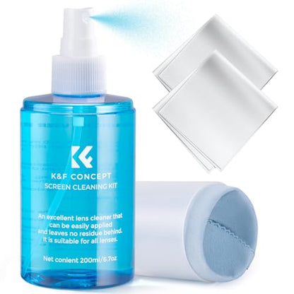 K&F CONCEPT 200ML Screen Cleaner Spray, with 2 Microfiber Cleaning Cloth | Double-Sided Velvet Cleaning Cloth,High-Efficiency Cleaning,Safe Formula Cleaner,Streak-Free,for TVs Tablets Phone Laptops