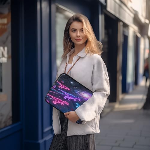Neon Dinosaurs in Space Padded Laptop Sleeve Case 13 Inch Soft Quilted Laptop Bag Waterproof Computer Sleeves - color: Neon Dinosaurs in Space-1, size: Medium