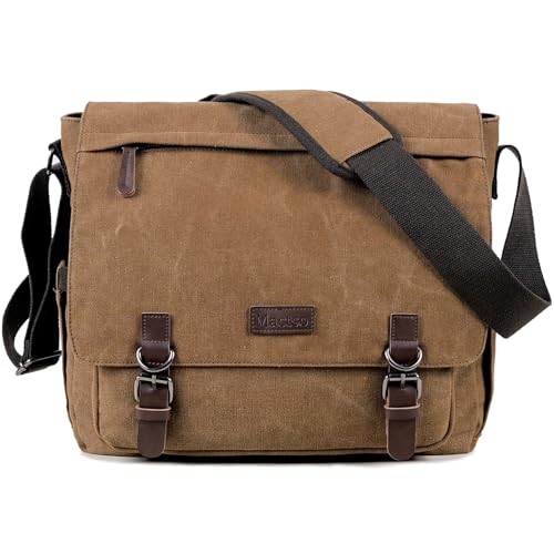 Vintage Messenger Bag 15.6 Inch Laptop for Men Women, Large Travel Crossbody Shoulder Purse Canvas Briefcase Work College - color: Coffee-upgrade