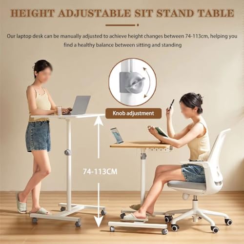 Portable Bedside Table with Drawer, Standing Desk with Wheels, Height Adjustable Laptop Desk, Movable Sofa Side Table, Easy to Install(Wood Color) - color: Wood Color