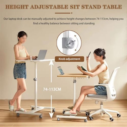 Portable Bedside Table with Drawer, Standing Desk with Wheels, Height Adjustable Laptop Desk, Movable Sofa Side Table, Easy to Install(Wood Color) - color: Wood Color