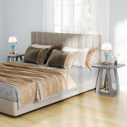 End Tables Living Room. Side Table Beside Sofa. Modern End Table for Living Room. Couch Side Table with Shelf. Grey Wood Side Tables - color: Grey