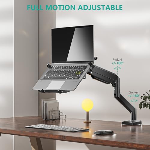 WALI Laptop Desk Mount, Single Monitor Arm with Laptop Holder, Adjustable Height Laptop Arm Mount for Desk, Fits 17” Notebook and 34” Monitors, Up to 22-26.4Lbs (GSMP001LPN), Black - size: Width 16.5", Fully Adjustable Desk Mount