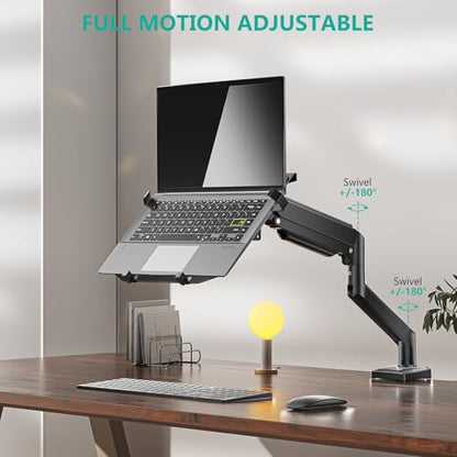WALI Laptop Desk Mount, Single Monitor Arm with Laptop Holder, Adjustable Height Laptop Arm Mount for Desk, Fits 17” Notebook and 34” Monitors, Up to 22-26.4Lbs (GSMP001LPN), Black - size: Width 16.5", Fully Adjustable Desk Mount