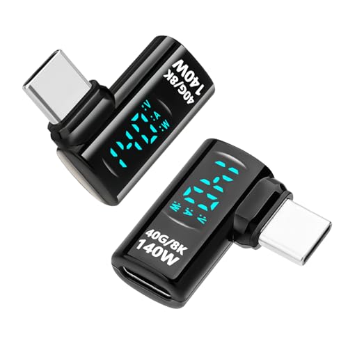 Upgraded USB 4.0 Digital Display USB C Male to Female 40Gbps Adapter (2 Pack), Right Angle PD 3.1 140W Power 8K@60Hz Video Compatible with iPhone 16, MacBook and More USB-C Devices, Black - style: AY-Cm-Cf-dd-bk