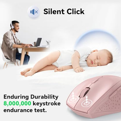 TECKNET Wireless Mouse, 2.4G USB Computer Mouse with 6-Level Adjustable 4800 DPI, 30 Months Battery, Ergonomic Grips, 6 Buttons Portable for PC, Chromebook, Mac - Pink - color: Pink