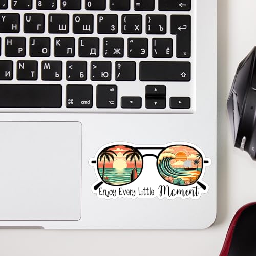 (3 pcs) Enjoy Every Little Moment Sticker Funny Beach Ocean Life Tumbler Decal Sticker for Kindle Laptop Water Bottle Phone Hard Hat Vinyl Decal - 3x1.5