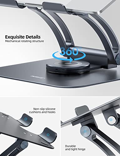 Nulaxy 360° Rotating Ergonomic Laptop Stand for Desk, Dual Foldable Design | Holds 22 Lbs, Dual Hinge Adjustable, Heat-Vent Computer Stand, Portable Office Accessories, Compatible with 10-17" Laptops