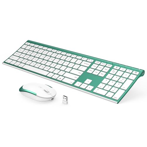 Wireless Keyboard and Mouse, Vssoplor 2.4GHz Rechargeable Quiet Full-Size Keyboard and Mouse Combo with Nano USB Receiver for Windows, Laptop, PC, Notebook - Blackish Green - color: Blackish Green