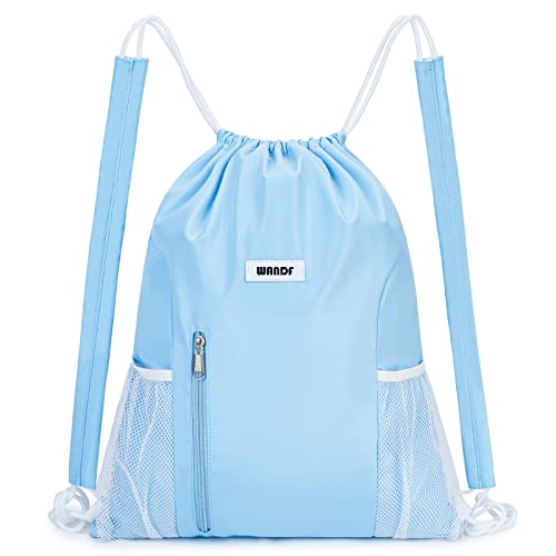 WANDF Drawstring Backpack, Gym String Bag with Shoulder Pad | Water-Resistant, Sports, Travel, Beach, Daily Carry, for Men Women - color: M, Blue, size: Medium