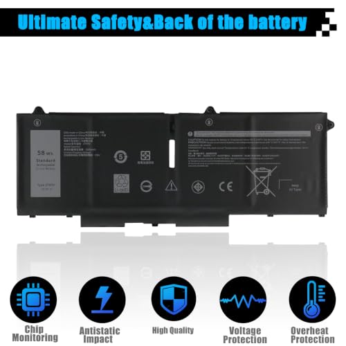 07KRV Laptop Battery Replacement for Dell Latitude 5430 5530 Precision 3570 P104F P104F005 P137G P137G004 Series M69D0 H4PVC 0H4PVC Y86WG 0Y86WG 08WRCR 078FWY 4FVJG O7KRV 15.2V 58Wh 3625mAh - size: 9.52*3.52*0.22 inch 07KRV