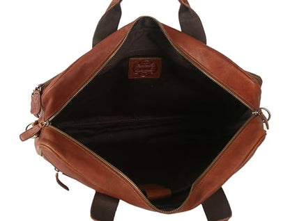 KomalC Leather briefcase 16 inch Laptop Messenger Bag for Men and Women Best Office Satchel Bag - color: Wash Tan