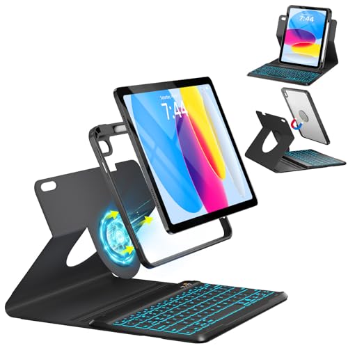 Keyboard Case for iPad 10th Generation 2022 & A16 11th Generation 2025, 10.9/11 Inch Detachable Wireless Keyboard Cover with Pencil Holder, 360° Rotatable, Folio Protective Case for iPad 11th/10th Gen - color: Black, size: 10TH (iPad 10/11 A16)